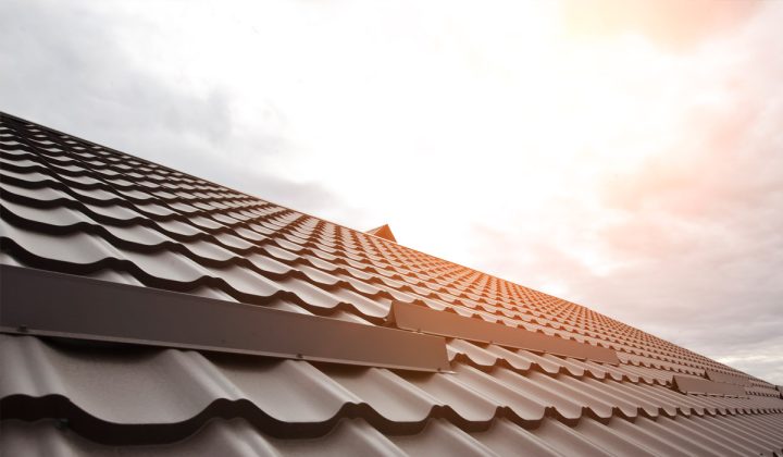 Close-up of a metal tile roof