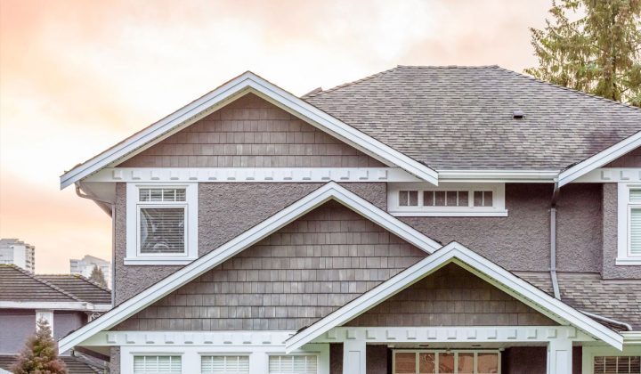 Shingle roofs on a row of family homes